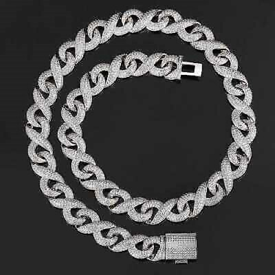 #ad Miami Cuban Infinity Links Chain 15mm Iced A Out Rhinestones White Gold Plated $14.95