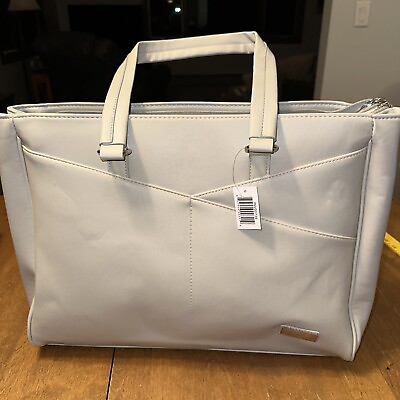 #ad BELLA RUSSO Extra Large Purse TOTE LAPTOP BAG Shoulder Bag TRAVEL Grey 2 ZIPPERS $59.99