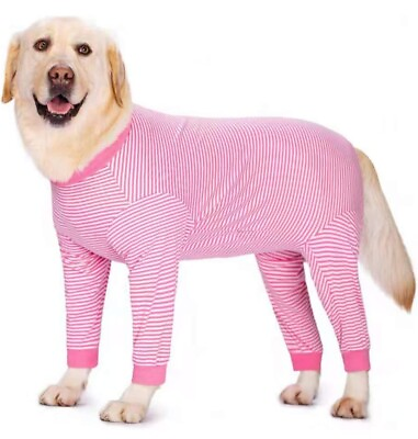 YEAPEETO Dog Pink White Striped Zipped Bodysuit Dogs Full Body Pajamas size 5X $15.99