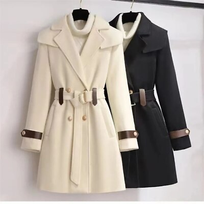 #ad 2023 New Autumn Winter Jacket Women#x27;s Clothing Coat Slim Fit Belt Elegant GBP 75.17