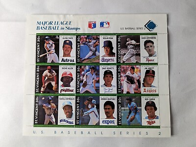 #ad 1989 St Vincent US Baseball Series 2 Stamps Sheets Glenn Davis Nolan Ryan HOF $15.00