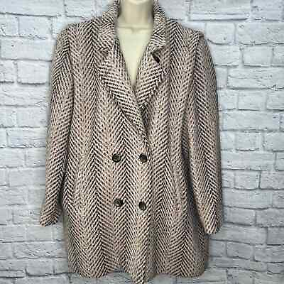 #ad Vintage Herman Kay Womens L Double Breasted Wool Blend Coat Pink Herringbone $47.96