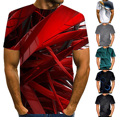 #ad S 5XL 3D Printed Tee Mens Round Neck T Shirt Short Sleeve Tops Casual Sport Tee $21.69