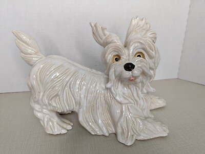 #ad Large Vintage Ceramic Westy Terrier Dog Figurine White Playful 12x6x8 $75.00