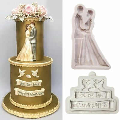 #ad Bride Groom Silicone Mold Wedding Blessing Fondant Cake Decorating DIY Gum Paste $19.03