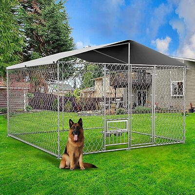 #ad #ad Outdoor Dog Kennel with Waterproof Canopy Large Dog House with Feeding Doors US $327.59