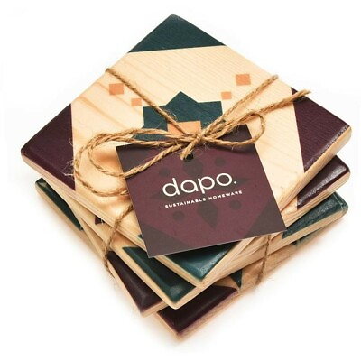 #ad DAPO ALAS Wooden Coasters Classic Print Set of 4 Reclaimed Pine Wood UV Printed  $25.00