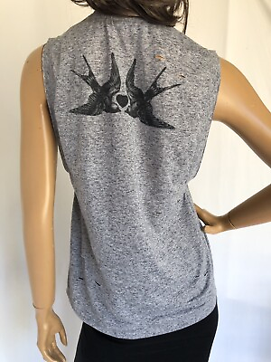 #ad The Kooples $125 Printed Birds Distressed Gray Tank size S NWOT $27.00