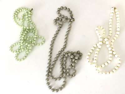 #ad Vintage Faux Pearl Bead Necklace Estate LOT Green Grey White Long 1 Marked $39.99