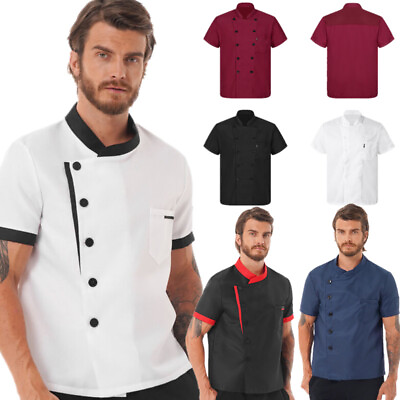 #ad US Mens Short Sleeve Chef Work Coat Jacket Restaurant Kitchen Uniform Shirt Tops $5.81