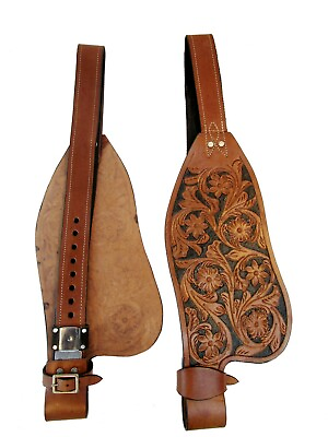 #ad BARREL SADDLE FENDERS HORSE WESTERN PLEASURE REPLACEMENT PAIR TOOLED LEATHER $49.98