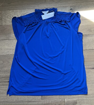 #ad Liz Claiborne Bold Blue Office Career Shirt Top Short Sleeve Blouse Size XXL $12.00