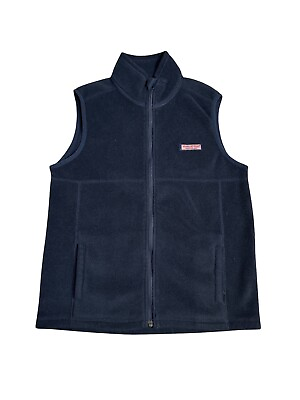 #ad Vineyard Vines Vest Fleece Youth M 12 14 Full Zip Blue Mock Neck Sleeveless $14.99