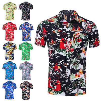 #ad Mens Floral Print Short Sleeve Shirts Summer Beach Casual Buttons Slim Fit Tops $20.05