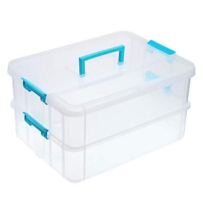 #ad 2 Tiers Stack Carry Storage Box With Handle Transparent Stackable Storage Bin... $39.71