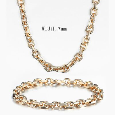 #ad Rose Gold Color Jewelry Sets Women Fashion Accessories Metal Bracelet Necklace $13.06