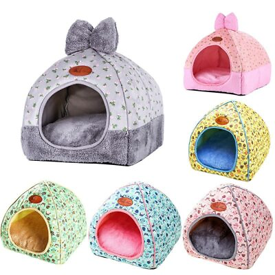 #ad Pet Supplies Cute Pet Dog Cat House Tent Kennel Doggy Winter Warm Cushion Basket $20.87