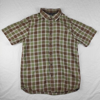 #ad The North Face Medium Short Sleeve Button Up Shirt Brown Green Plaid 100% Cotton $12.75
