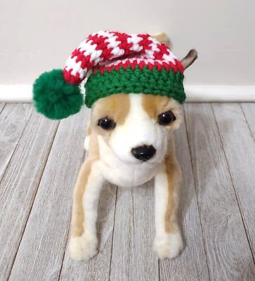 pet cat dog Crochet santa hat christmas pom handmade xs small breed green $18.52