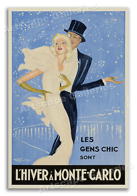 #ad 1937 Winter in Monte Carlo Vintage Travel Poster 16x24 $13.95