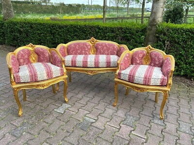 #ad Exquisite French Style Sofa Set in Damask Red Stripes 3 Pieces $2025.00