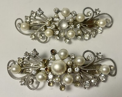 #ad Scunci Real Style Barrettes Mixed Size Pearl amp; Rhinestone READ AS IS for Repair $9.99