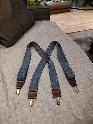 #ad Hold Up Suspender Company Denim Look Leather Gold Clips $26.10