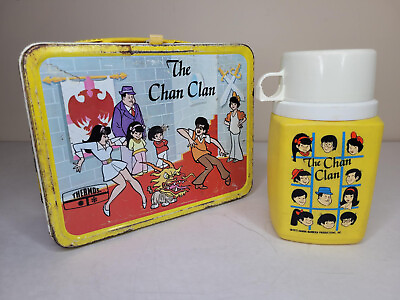 #ad 1973 THE CHAN CLAN KING SEELEY THERMOS METAL LUNCH BOX WITH THERMOS 15616 SD $63.45