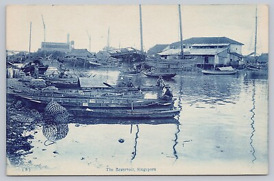 #ad Early Vintage Singapore The Reservoir Postcard Boats Workers Amazing Scene $14.80
