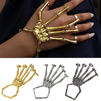 #ad Halloween Skeleton Bone Hand Finger Bracelet Ring Gothic Punk Bangle For Cosply $8.84