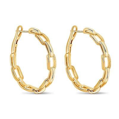 #ad Jewelry Sterling Silver Gold Plated 30mm Paperclip Spring Clasp Hoop Earings $90.00