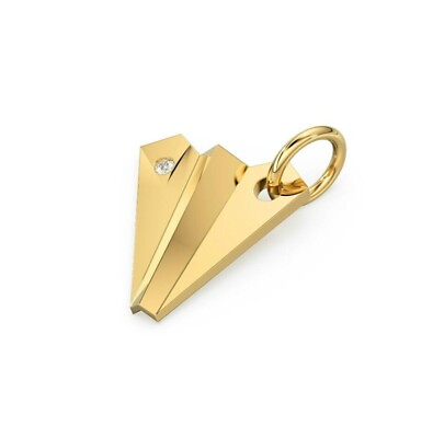 #ad 14K Solid Gold paper Plane Charm Pendant Natural Diamond Pendant Gold Charms. $286.12