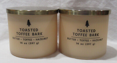 #ad Set of 2 Kirkland#x27;s 14 oz Jar 3 Wick Candle up to 40 hrs TOASTED TOFFEE BARK $52.94
