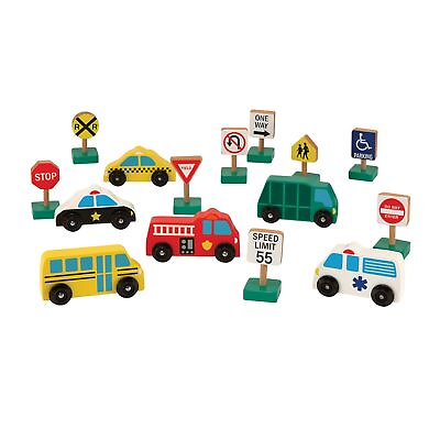 #ad Melissa amp;amp; Doug Wooden Vehicles and Traffic Signs Set of 15 $49.22