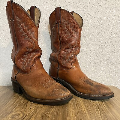 #ad Abilene Western Cowboy Boots Genuine Leather Bourbon Brown Men#x27;s Size 8.5 D $44.99