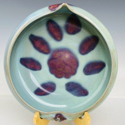 #ad 10quot; China Porcelain Song dynasty jun kiln cyan speckle peach shape Brush Washer $361.19