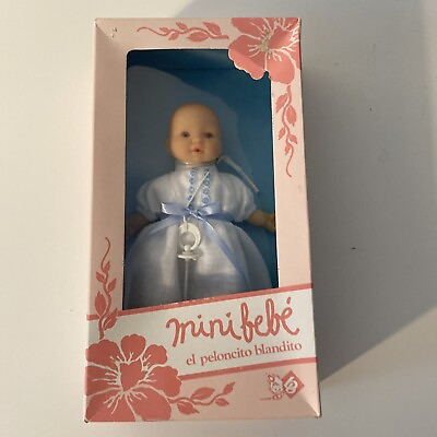 #ad Mini Bebe Baby Doll amp; Pacifier 1970#x27;s Little Soft Baby Blue White Dress $25.99