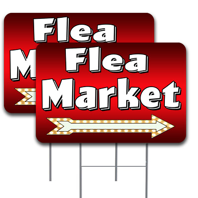 #ad FLEA MARKET Arrow 2 Pack Double Sided Yard Signs 16quot; x 24quot; with Metal Stakes Ma $24.99