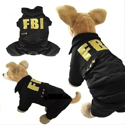#ad Dog Cat Clothes Warm Coat Jacket Pants Overall Jumpsuit FBI For SMALL Pet XS XL $13.99