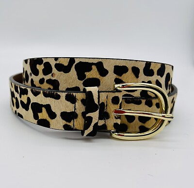 #ad Womens Leopard Cheetah Print Textured Belt Genuine Leather Sz Small 30” 36” $15.95