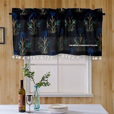 #ad Indian Handmade Kitchen Curtain Cotton Window Curtain Valance Panel Decor Blue $12.99