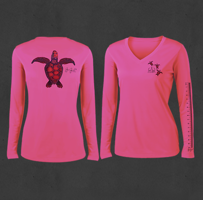 #ad Ladies PINK V Neck Turtle Performance Fishing Shirts $30.99