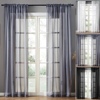 #ad Sheer Curtains For Living Room Bedroom Semi Sheer Curtain Panel White Black Grey $13.49