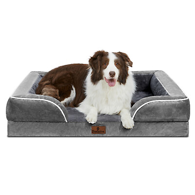 #ad Dark Gray Memory Foam Bolster Dog Bed Orthopedic Pet Sofa w Cover for L XL Dog $39.99