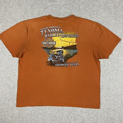 #ad Harley Davidson Texoma Texas Short Sleeve T Shirt Mens XXL Orange Distressed TX $16.95