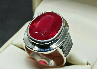 #ad Big 25 Ct Deep Red Ruby Sterling Silver 925 Roby Handmade Yakoot Mens Heavy Ring $158.00