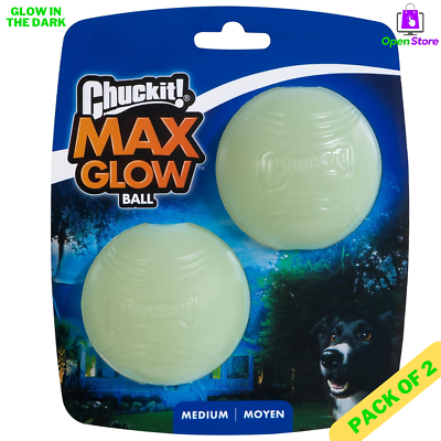 #ad Pack Of 2 Max Glow Ball Dog Pets Toy Medium 2.5 Inch Diameter Glow in the Dark $17.10
