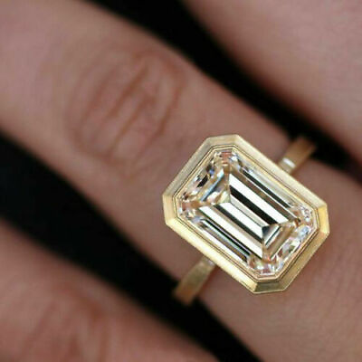 #ad 3.50 Ct Lab Created Emerald Cut Diamond Yellow Sterling Silver Engagement Ring $125.00