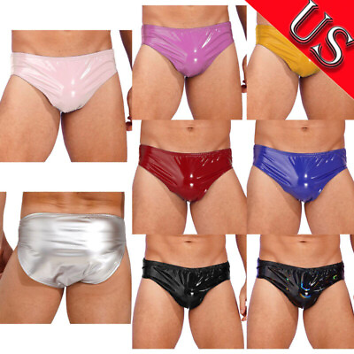 #ad US Mens Latex Lingerie Underwear Patent Leather Underpants Low Waist Sexy Briefs $8.45