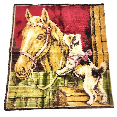 Vintage Tapastry Horse Puppy Dog Pink Bow For Pillow Cover Frame Chair Cover $39.99